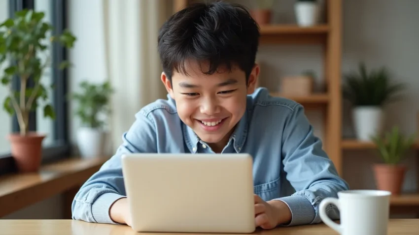 How To Make Money Online As A Kid This image shows a child happily using a laptop, symbolizing ways kids can make money online.